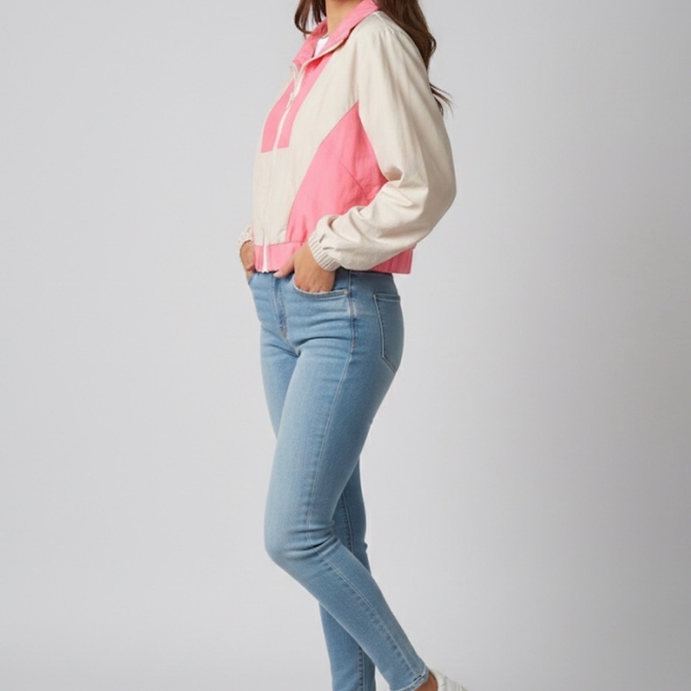 Sadie & Sage Pink and Cream Windbreaker Zip Jacket